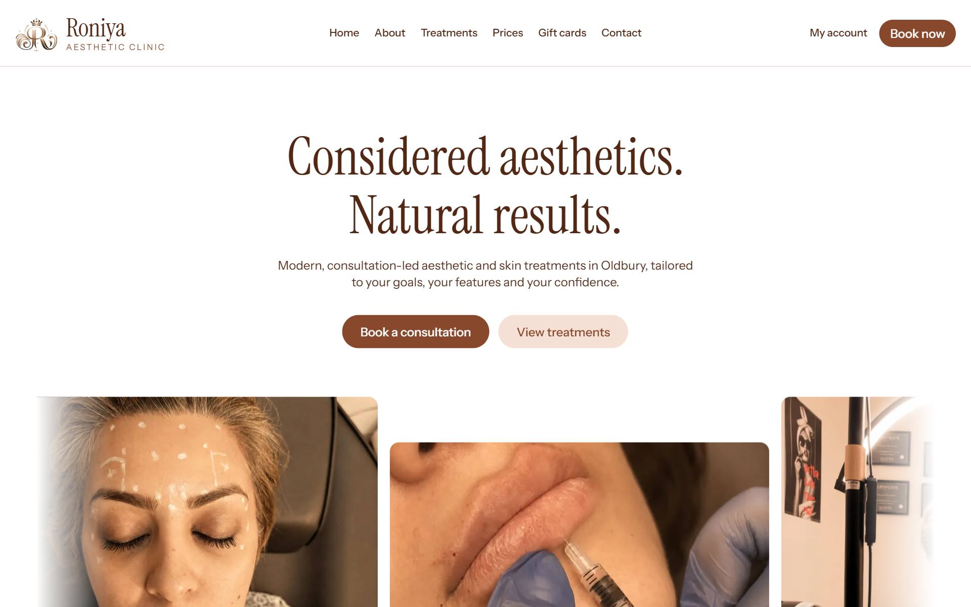 Roniya Aesthetic Clinic, the home page of the site we built